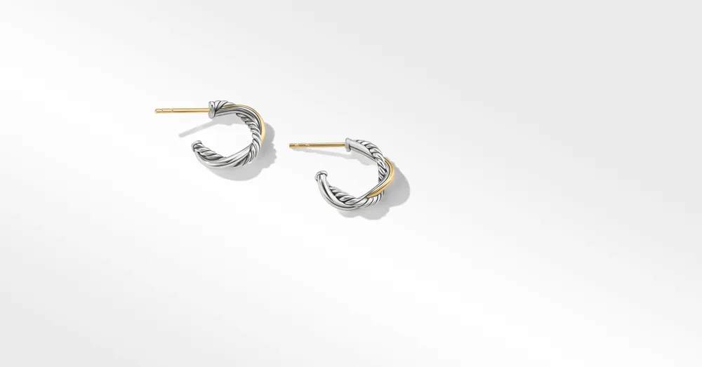 Petite Infinity Huggie Hoop Earrings in Sterling Silver with 14K Yellow Gold