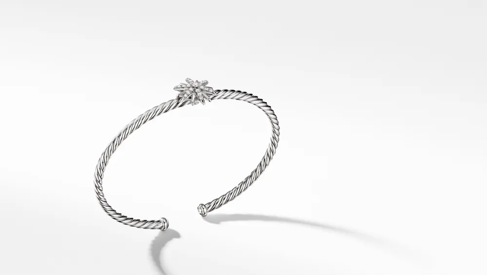 Starburst Center Station Bracelet Sterling Silver with Pavé Diamonds