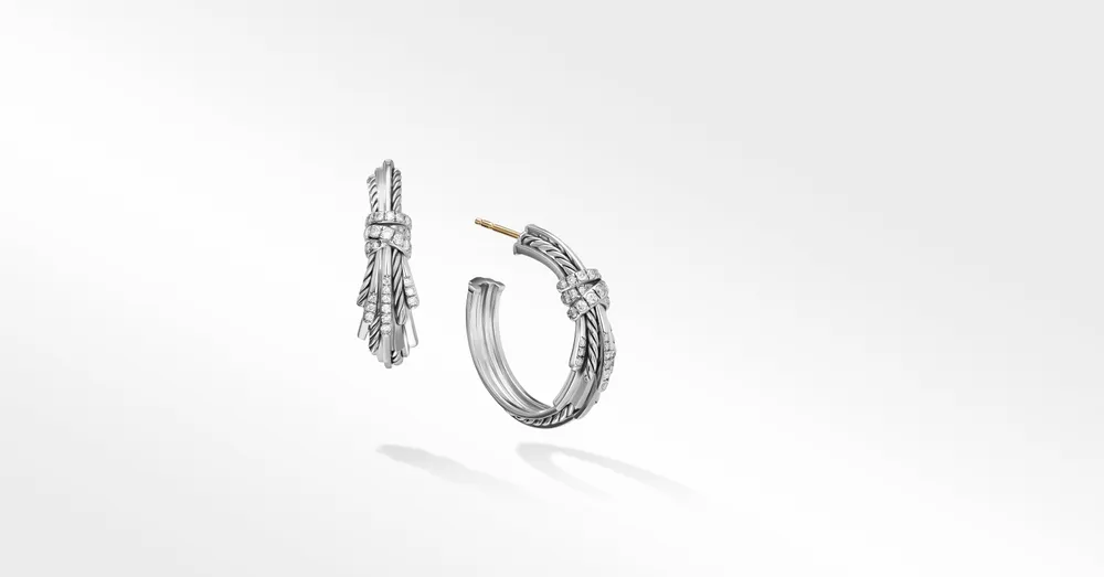 Angelika™ Hoop Earrings in Sterling Silver with Pavé Diamonds