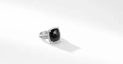 Chatelaine® Pavé Bezel Ring Sterling Silver with Black Onyx and Diamonds
