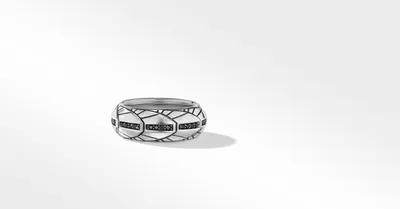 Empire Band Ring Sterling Silver with Pavé Black Diamonds