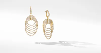 DY Origami Drop Earrings in 18K Yellow Gold with Full Pavé Diamonds