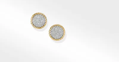 DY Elements® Button Stud Earrings in 18K Yellow Gold with Pavé Diamonds