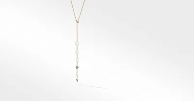 Pearl and Pavé Y Necklace in 18K Yellow Gold