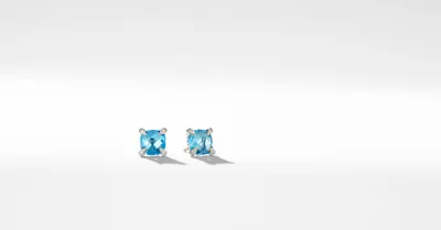 Chatelaine® Stud Earrings in Sterling Silver with Blue Topaz and Pavé Diamonds