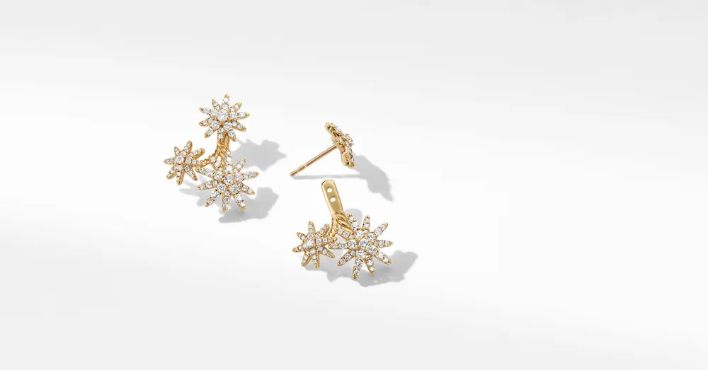 18K Yellow Gold and Full Pave Flower Stud Earrings