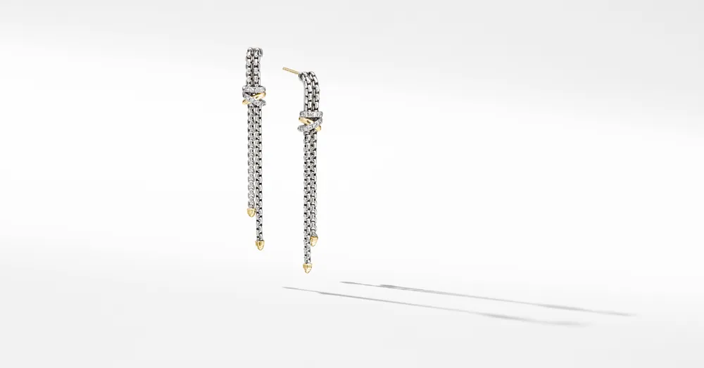 Helena Chain Drop Earrings in Sterling Silver with 18K Yellow Gold and Pavé Diamonds