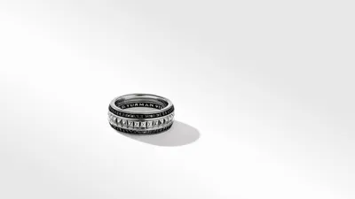 Pyramid Band Ring Sterling Silver with Pavé Black Diamonds