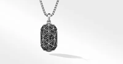 Torqued Faceted Amulet in Sterling Silver with Pavé Black Diamonds
