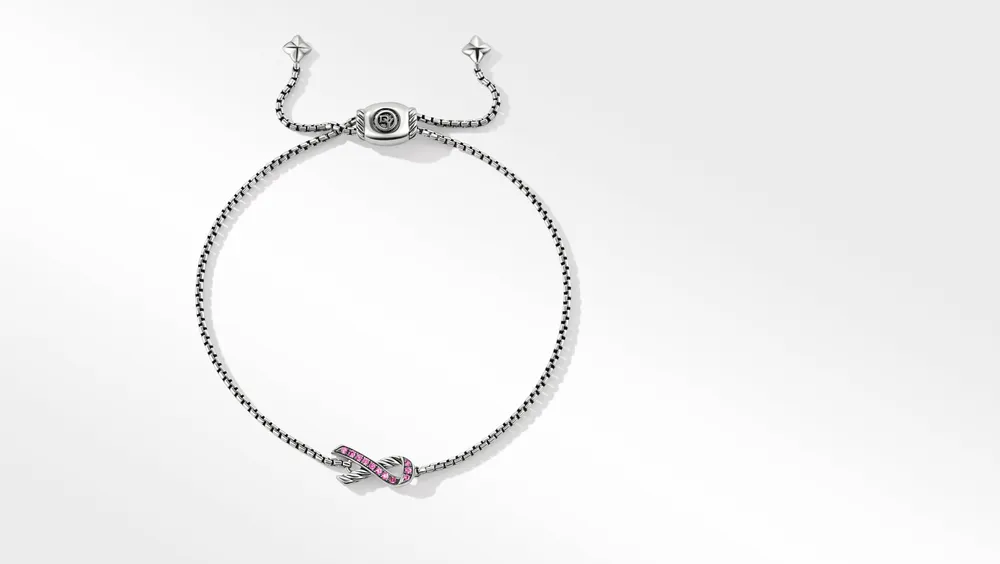 Cable Collectibles® Ribbon Chain Bracelet in Sterling Silver with Pavé Pink Sapphires