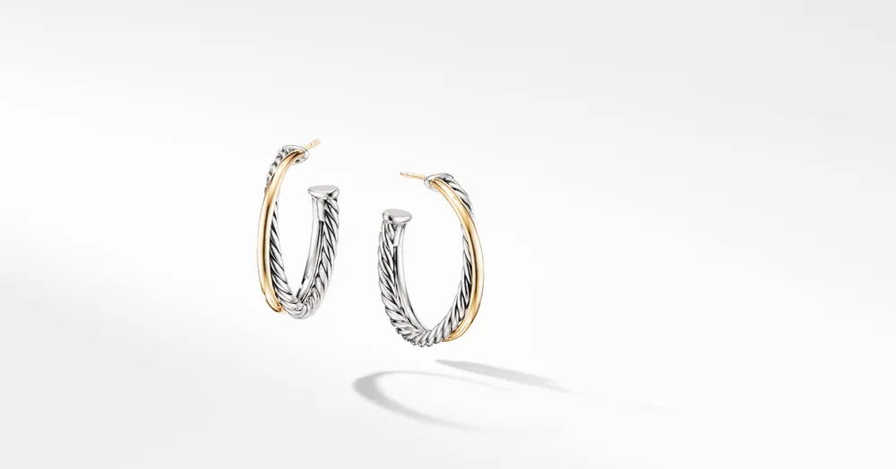 Crossover Hoop Earrings in Sterling Silver with 18K Yellow Gold