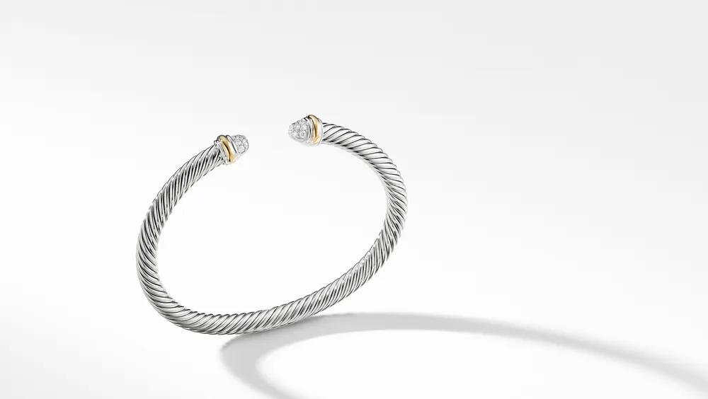 Cable Classics Bracelet Sterling Silver with 18K Yellow Gold and Pavé Domes