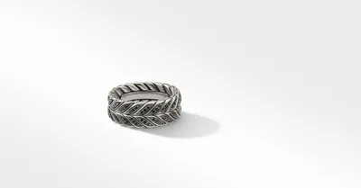 Chevron Band Ring Sterling Silver with Pavé Black Diamonds