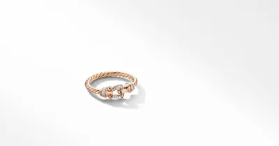 Petite Buckle Ring 18K Rose Gold with Pavé Diamonds