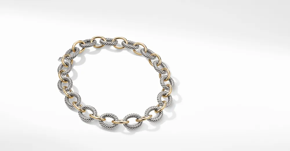 Oval Link Chain Necklace in Sterling Silver with 18K Yellow Gold