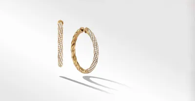 Cable Edge™ Hoop Earrings in Recycled 18K Yellow Gold with Pavé Diamonds