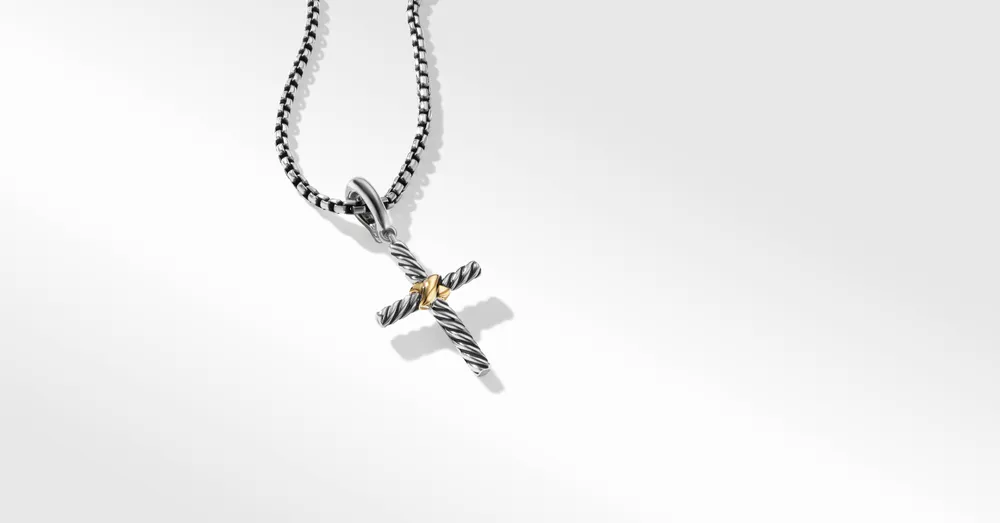 Petite X Cross Pendant in Sterling Silver with 18K Yellow Gold