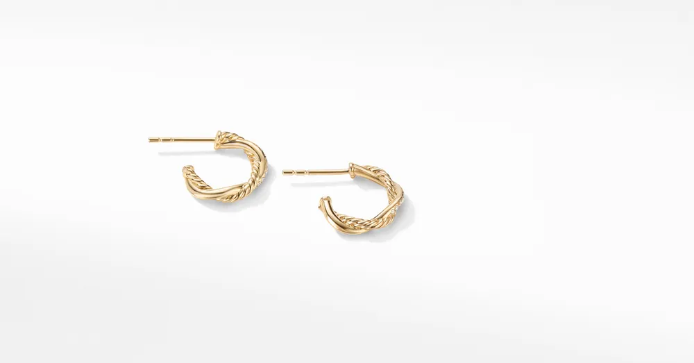 Petite Infinity Huggie Hoop Earrings in 18K Yellow Gold with Pavé Diamonds