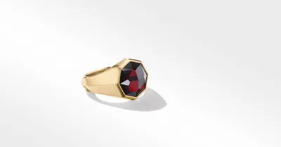 Faceted Signet Ring 18K Yellow Gold with Garnet