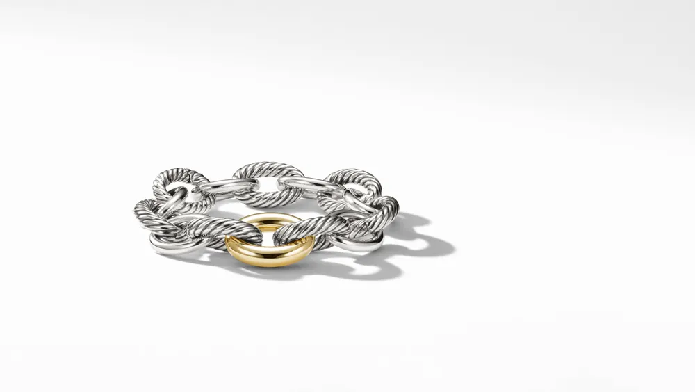 Oval Link Chain Bracelet Sterling Silver with 18K Yellow Gold