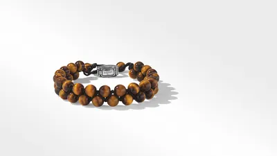 Spiritual Beads Two Row Woven Bracelet in Sterling Silver with Tiger's Eye