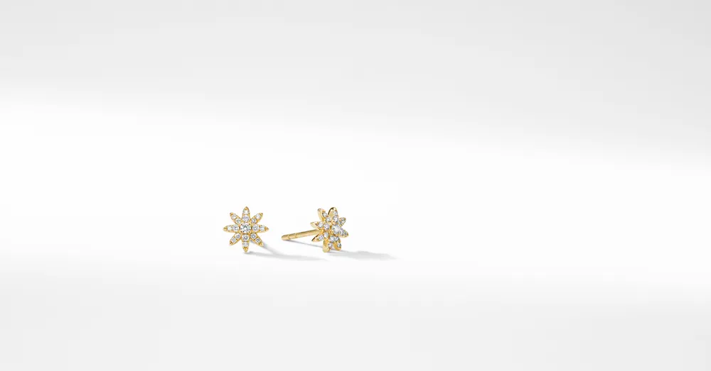 Petite Starburst Stud Earrings in 18K Yellow Gold with Full Pavé Diamonds