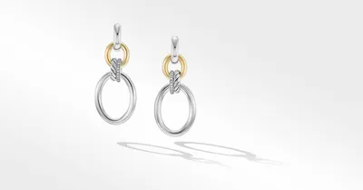 DY Mercer™ Circular Drop Earrings in Sterling Silver with 18K Yellow Gold and Pavé Diamonds