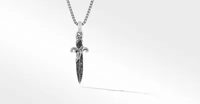 Waves Dagger Amulet in Sterling Silver with Pavé Black Diamonds