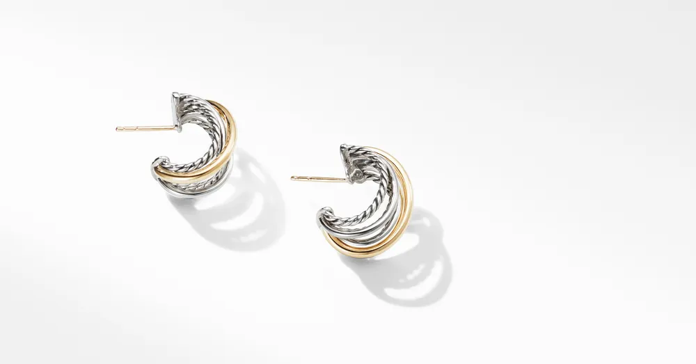 Crossover Shrimp Earrings in Sterling Silver with 18K Yellow Gold