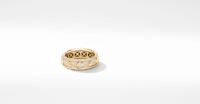 Modern Renaissance Band Ring 18K Yellow Gold with Full Pavé Diamonds