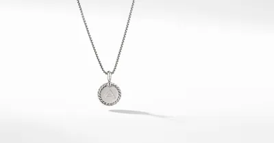 A Initial Charm Necklace in Sterling Silver with Pavé Diamonds