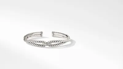 Cable Loop Bracelet Sterling Silver with Pavé Diamonds