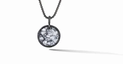 Limited DY Elements® Disc Pendant in Blackened Silver with Pinolith and Pavé Black Diamonds