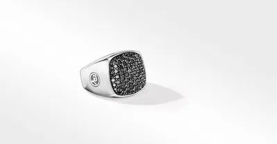 Streamline® Signet Ring Sterling Silver with Pavé Black Diamonds