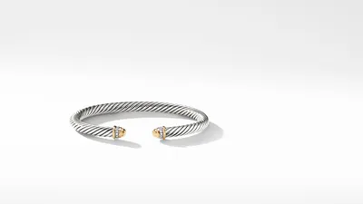 Cable Classics Bracelet Sterling Silver with 18K Yellow Gold Domes and Pavé Diamonds