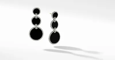 DY Elements® Triple Drop Earrings in Sterling Silver with Black Onyx and Pavé Diamonds