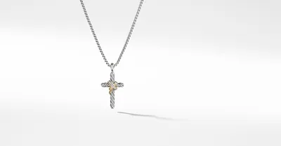X Cross Necklace in Sterling Silver with 14K Yellow Gold and Pavé Diamonds