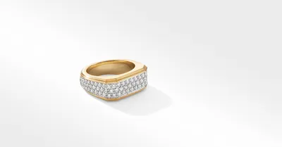 Roman Signet Ring 18K Yellow Gold with Pavé Diamonds