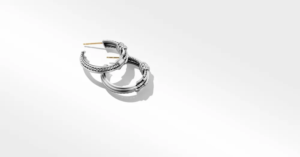 Angelika™ Hoop Earrings in Sterling Silver with Pavé Diamonds