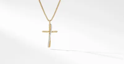 Crossover Cross Necklace in 18K Yellow Gold with Pavé Diamonds