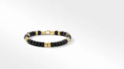 Hex Bead Bracelet with Black Onyx and 18K Yellow Gold