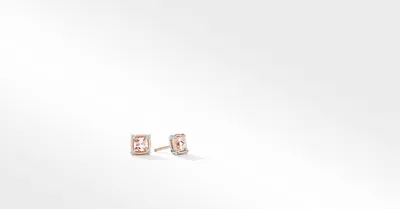 Petite Chatelaine® Stud Earrings in Sterling Silver with Morganite, 18K Rose and Pavé Diamonds