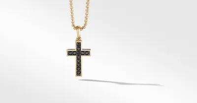 Streamline® Cross Pendant in 18K Yellow Gold with Pavé Black Diamonds