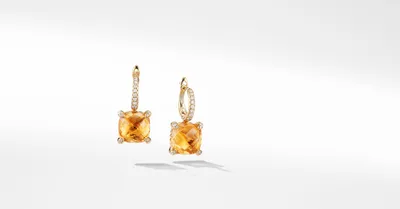 Chatelaine® Drop Earrings in 18K Yellow Gold with Citrine and Pavé Diamonds