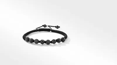 Fortune Woven Bracelet with Black Nylon and Pavé Diamonds