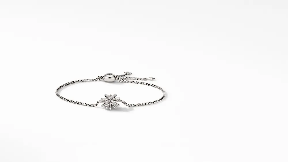 Starburst Station Chain Bracelet in Sterling Silver  with Pavé Diamonds