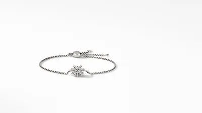 Starburst Station Chain Bracelet in Sterling Silver  with Pavé Diamonds