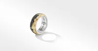 Waves Band Ring Sterling Silver with 18K Yellow Gold and Pavé Black Diamonds