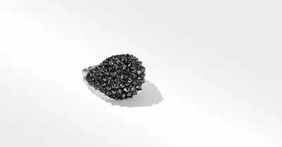 Chevron Signet Ring 18K White Gold with Reverse Set Pavé Black Diamonds