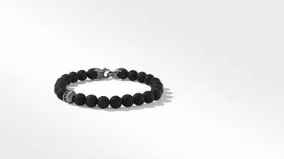 Spiritual Beads Bracelet Sterling Silver with Black Onyx and Pavé Diamond Accent
